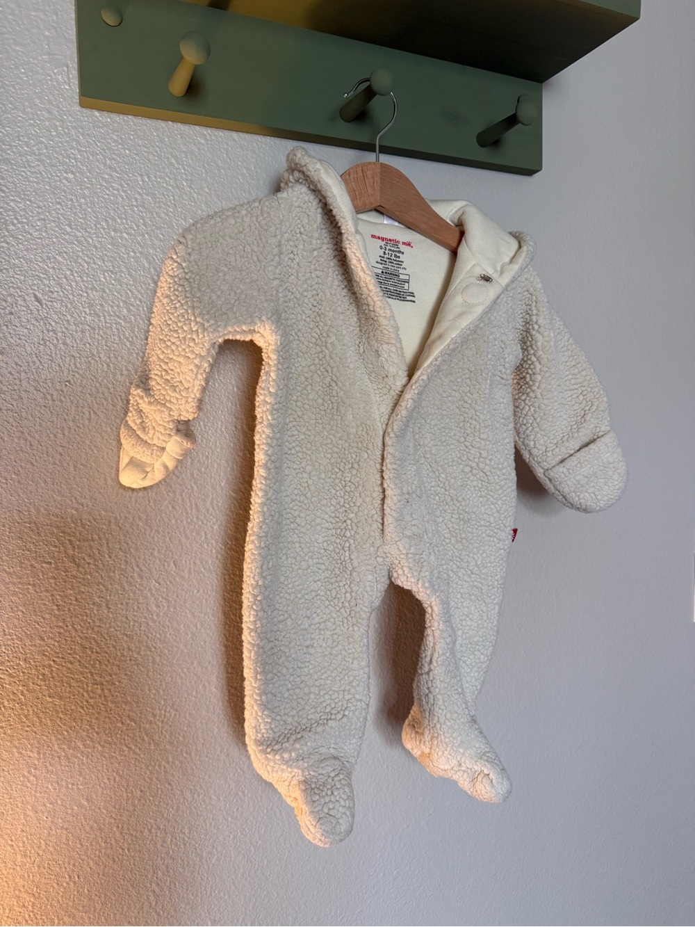 Magnetic Me Cream Sherpa Footed Baby Jacket Romper with Hood